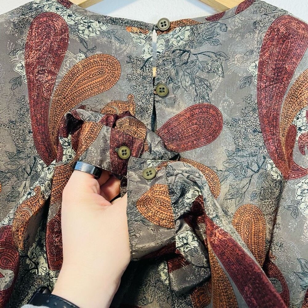 Vintage Martinique Paisley Floral Long Sleeve Blouse Size 14 - Picture 6 of 7